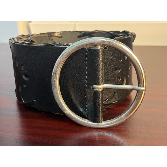 Y2K Wide Leather Belt Large Black Cut Out Lace Up Details Whimsygoth Witchy main image 8